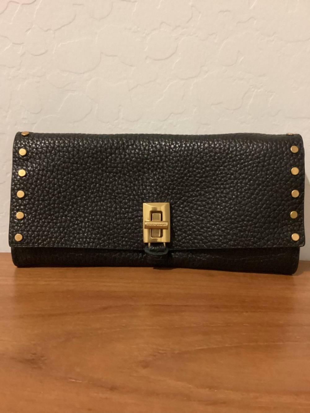 Rebecca Minkoff Black Pebbled Leather Wallet with Gold Hardware